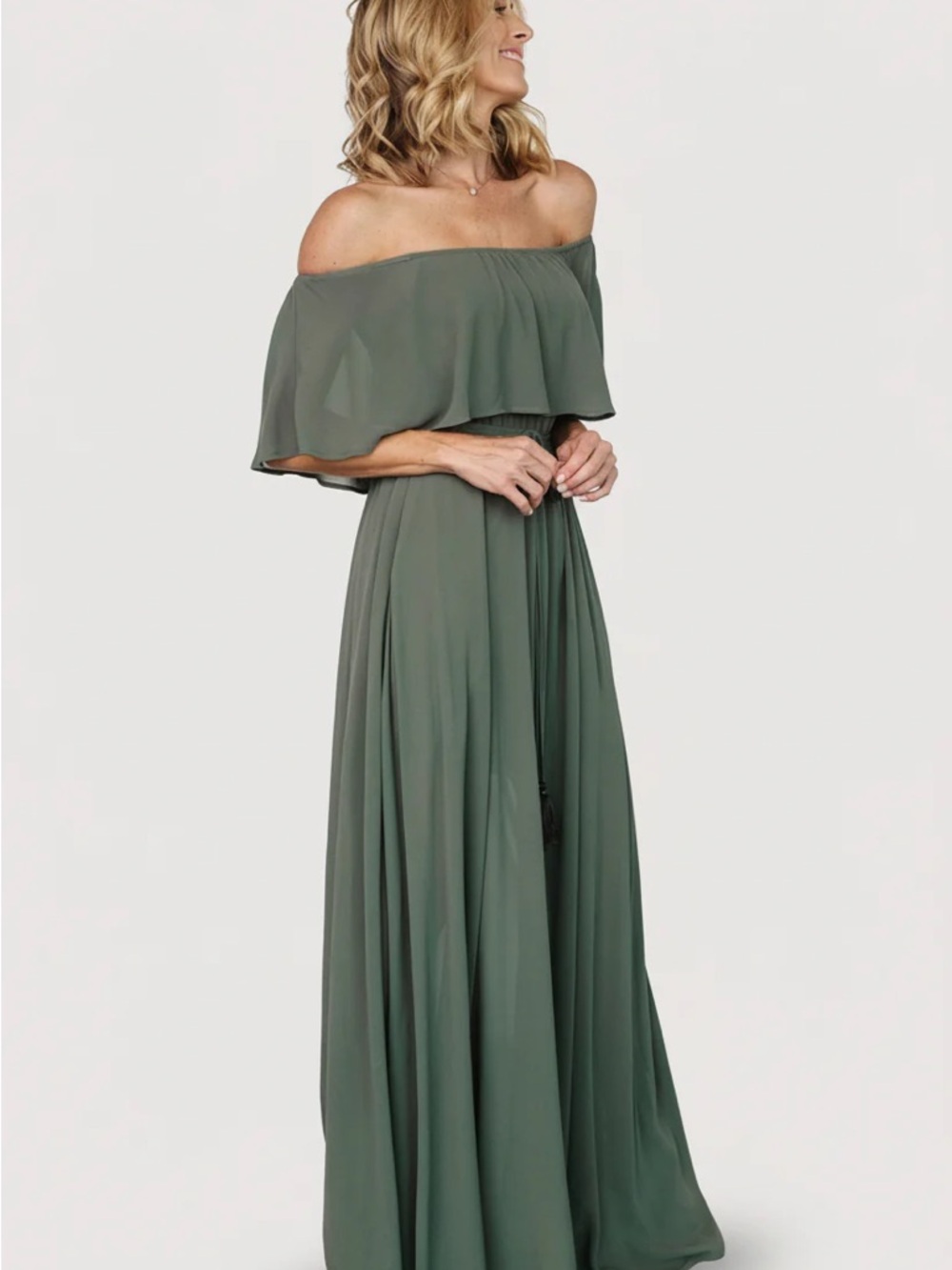 Baltic Born Off-Shoulder Maxi Dress in Dark Sage Green